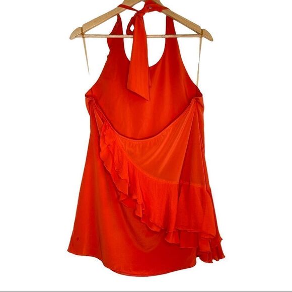 Alice + Olivia Orange Silk Halter Ruffle Tie Top Medium - Picture 2 of 5